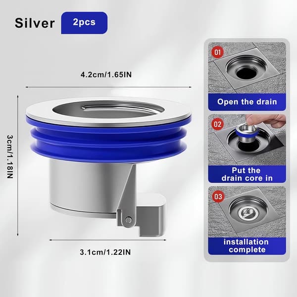 2-pack Magnetisk Levitation Backventil för Dusch (Silverpläterad), Envägsavlopp, Mässingssluss för Snabb Dränering