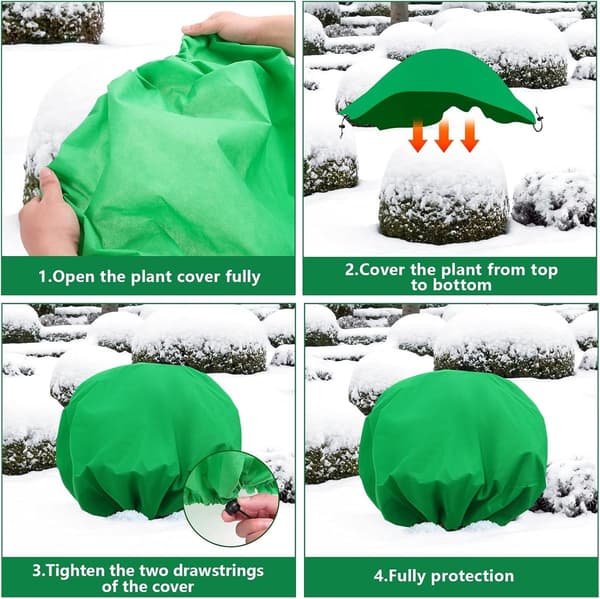 Växtfrostskydd, Andningsbart Non-woven Tyg Med Dragsko, För Utomhusbuskar Och Krukväxter, Grön, 2-pack, 2,4 x 2,4 m