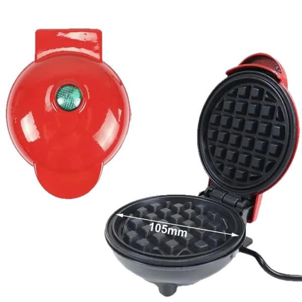 Mini waffle maker, waffle machine, clear indicator light, non-stick coating, cool handle, compact size red Red Red