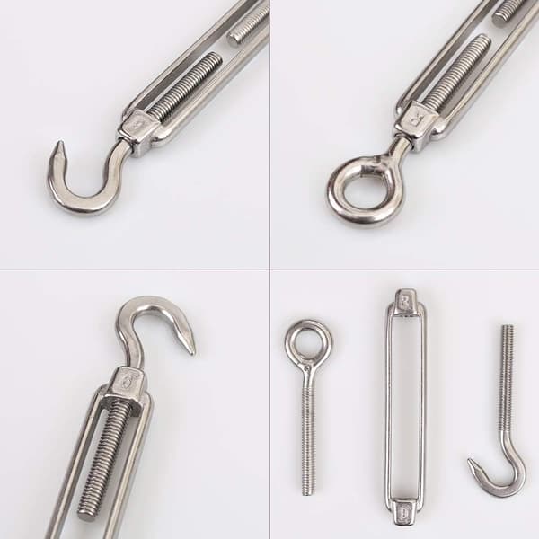 M6 krog og øje / C til O vantskrue 304 rustfrit stål, hardwarekit til wirestramning Heavy Duty, til solsejl, teltmontering, rustbeskyttelse,