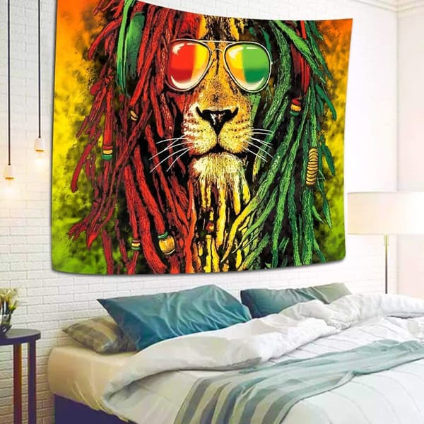 Dekorativ väggbonad för sovrum - Reggae Rasta Jamaica Lejon