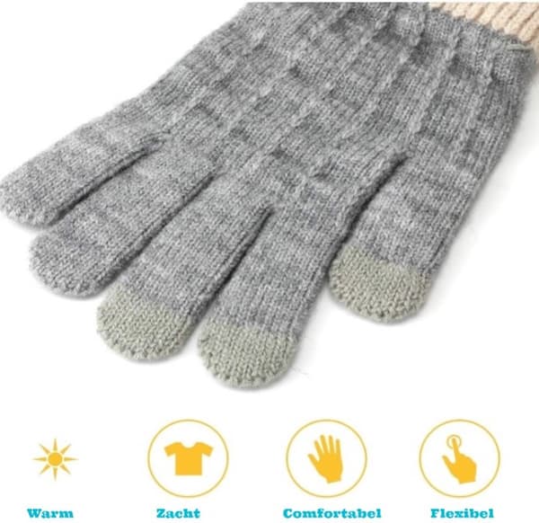 Winter Touchscreen Gloves with 3 Fingertips, Knitted Alpaca Wool Blend, Unisex for Cycling, Running, Walking, One Size Grey