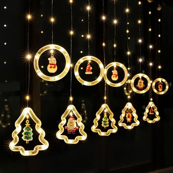 1 pc Christmas tree light curtain with figures, 3 m garland L