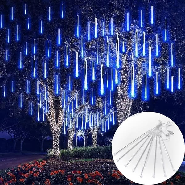 Halloween LED-udendørslamper, meteorregnlys, 8 rør 30 cm julelys udendørs, julepynt, vandtætte lys, udendørs blå-FA-