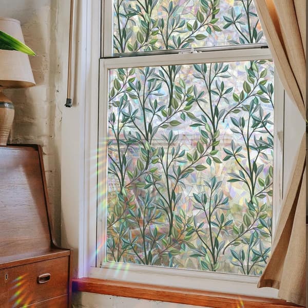 Decorative Window Film, Green Vine Leaves Static Glass Decal, 40x100cm