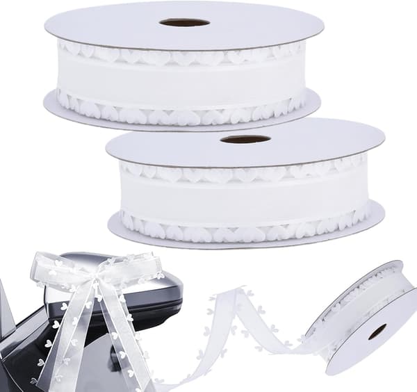 Ruller med 25 mm x 18 m satengbånd for bildekorasjon, bryllup, borddekorasjon (hvit)