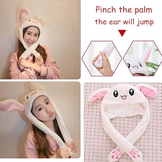 LED Rabbit Hat with Moving and Jumping Ears, Funny Rabbit Plush H