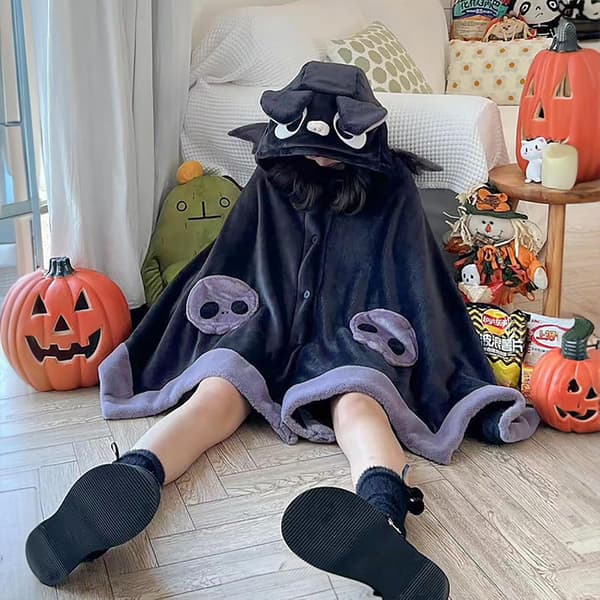 Søt flaggermusteppe-hettegenser, bærbart flaggermusteppe for voksne til Halloween-cosplay, myk flaggermuskappe med hette for kvinner