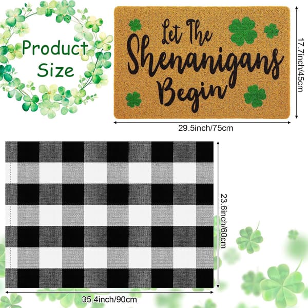 2 stk. St. Patrick's Day Dørmatte Lagdelt Rutete Teppe, Svart Hvit