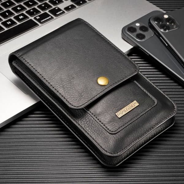 Men's Belt Holster, Leather Belt Pouch for Mobile Phone, Universal Fit (Black)