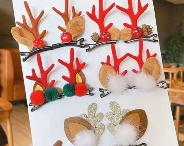 E-Deer Antler Hårklämmor 1 Par Grosgrain Jul Hårklämmor C