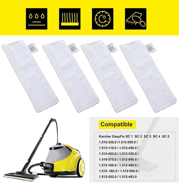 Sæt med 4 mikrofiberklude, erstatningsklude, 2 mikrofiberklude til Karcher Easy Fix SC2 SC3 SC4 SC5, tilbehørsklud til Kärcher Easy Fix