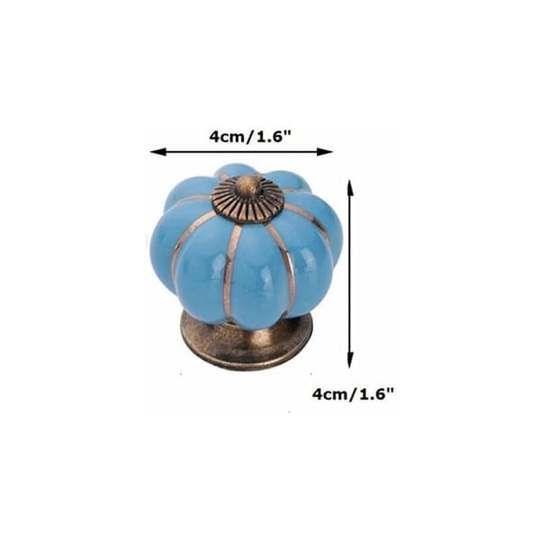 10 Pcs Antique Pumpkin Ceramic Door Knobs, Handle Pull for Cabinets, Cupboard Dresser, Drawers, Kitchen Furniture (Blue)