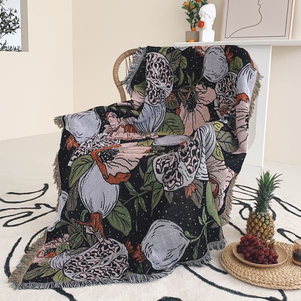 1 pc 160x130cm knitted throw blanket decorated with fringes Bo
