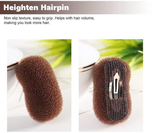 Usynlig fluffy hårklemme, 2 deler, for perfekte puff- og knutefrisyrer, for kvinner og jenter, brun