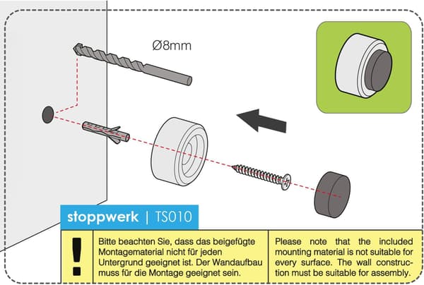 Oven pysäytin 3,7x2,5cm - ruostumaton teräs kumitulppalla - Wa
