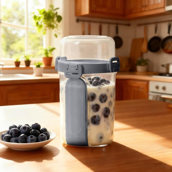3-pack 828 ml Reusable Yogurt Cups - Leak-Proof Containers for Overnight Oats with Topping Compartment & Spoon, Lunch Boxes for Salad, Fruit, Snacks