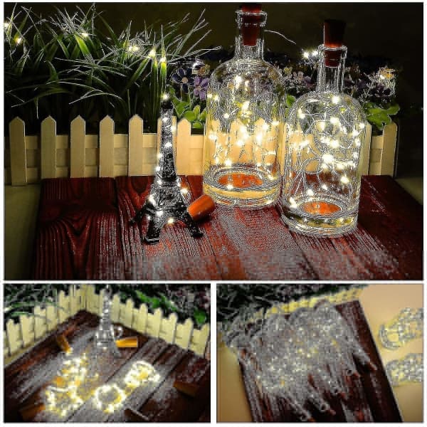 12 pullolamppua, korkkilamppuja viinipulloihin, 2m 20 led-valosarjaa