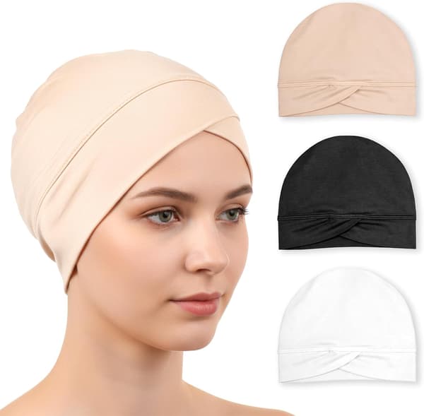3 stk. Hijab Undercap til kvinder Hvid, Sort,