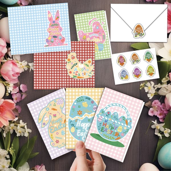 Easter Card Set: 12 Greeting Cards, 12 Envelopes, 12 Stickers