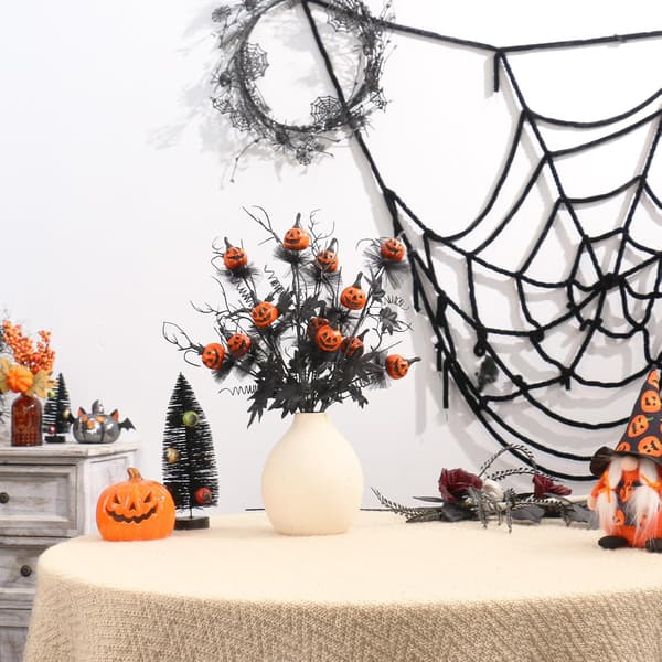 5 Pcs Halloween Decorations, 47 cm Artificial Pumpkin and Maple Leaf Flower Stems (Vase Not Included)