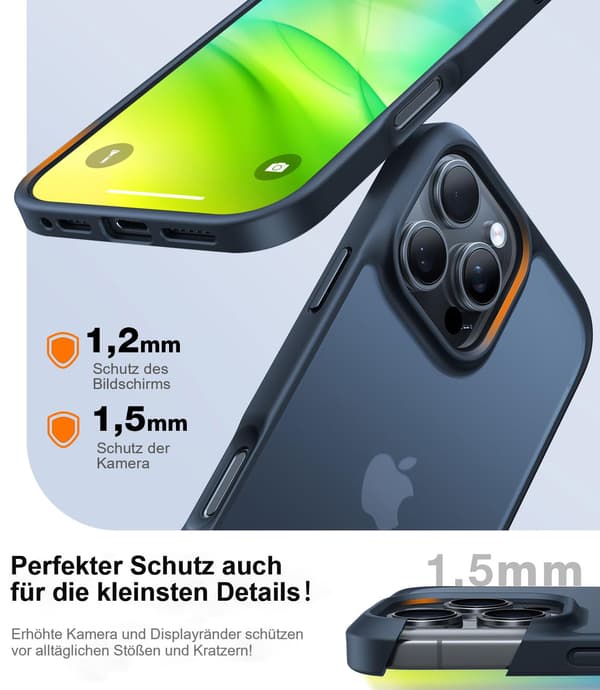 Cover til iPhone 16 Pro, Topcertificeret militær beskyttelse, Stødsikkert cover, Fløjlsblød følelse, Mat bagside, Sort