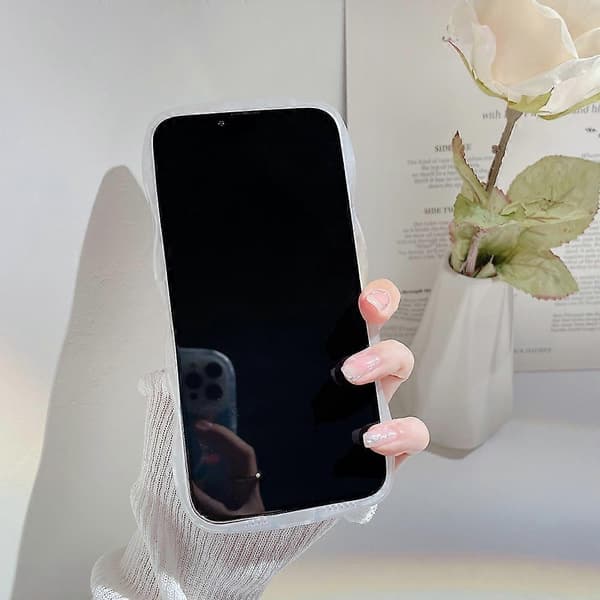 For iPhone 13 Pro Max Transparent TPU Mobile Phone Case Heart Shape Butterfly Pattern Mobile Phone Shell with Pearl Chain