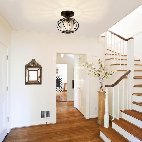 Moderne Kristalloftlampe - Mini Semi-Flush Mount Belysning LED Krystallkroner Egnet til Køkken Spisestue Stue - Sort