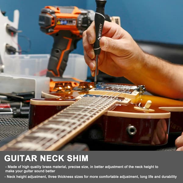 8 guldgitarrhalsbrickor, inkluderar 4 0,2 mm, 2 0,5 mm och 2 1 mm tjocka mässingsbrickor för gitarr- och basreparation av bultad hals, luthierverktyg