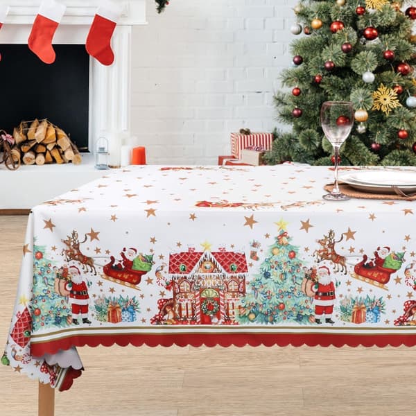 Christmas Tablecloth, 1 Piece, 150x180 cm, Waterproof, for Rectangular Table, Elk Decoration
