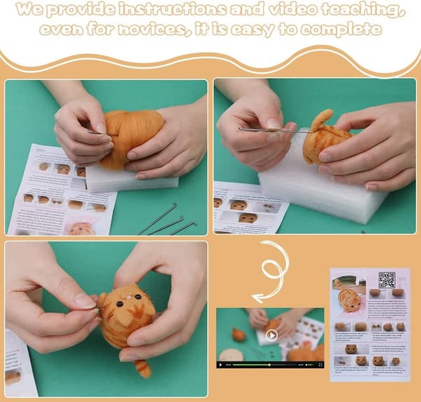 Needle Felting Kit, DIY Wool Felt Material Set with Felting Tools and Instruction for Needle Felting Craft Projects and Beginners