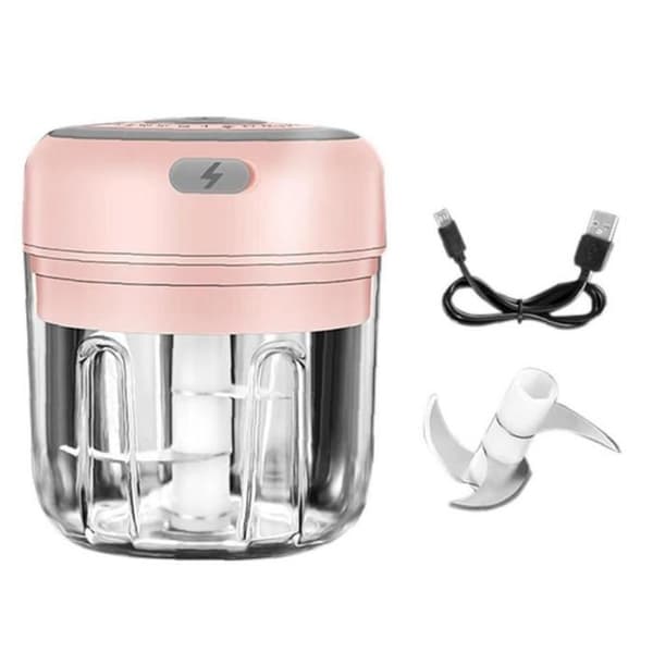 Electric Garlic Press, Cordless Grinder, Portable Mini Chopper, Pink, 250ml