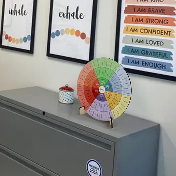 Emotion Wheel Therapy Office Desk Decor 6 Inch Double-Sided Emotion Chart Feeling List Guide