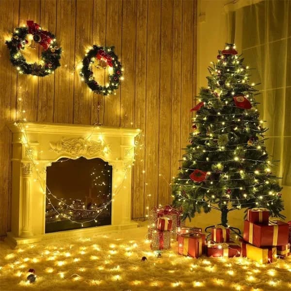 (pow yeah!) 30m 300 LED Christmas Tree Lights Warm White Waterproof String Lights Mains Powered with 8 Modes for Patio/Garden/Window