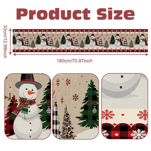 Christmas Table Runner, Washable Christmas Table Runner, 33 x 180 CM Table Runner, Snowman Table Decoration (Snowman)
