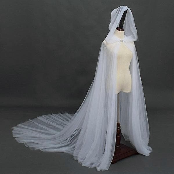 Halloween-kostume til kvinder med hætte, tylkappe, sort, hvid, rød, bryllupsbrudekjole, gulvlang, blød mesh-kappe, hvid, One Size Black