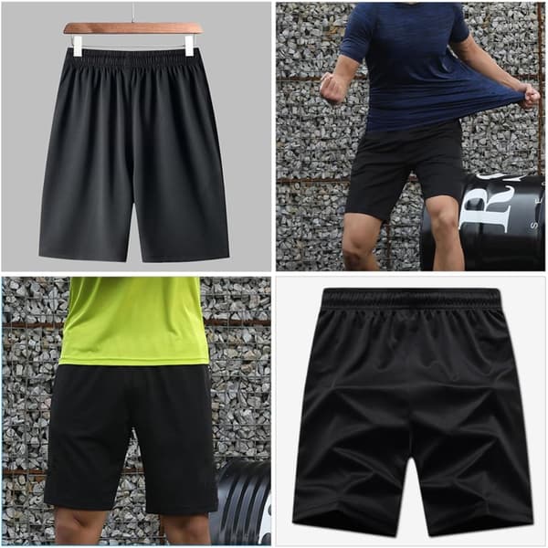 Herre Quick Dry Strandshorts til sommer træningsaktiviteter, tætsiddende polyester atletisk XXL, fritidsstil elastisk linning mænd sort