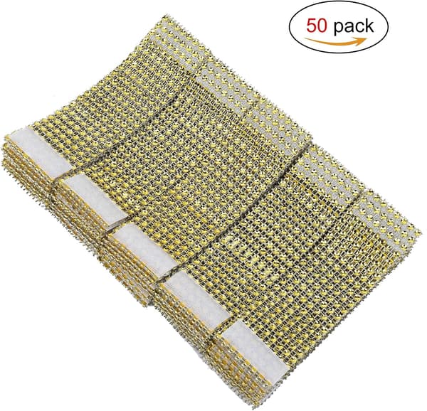 Sølv Rhinestone Bånd Serviettring Bling Sett for Dekorasjon 50