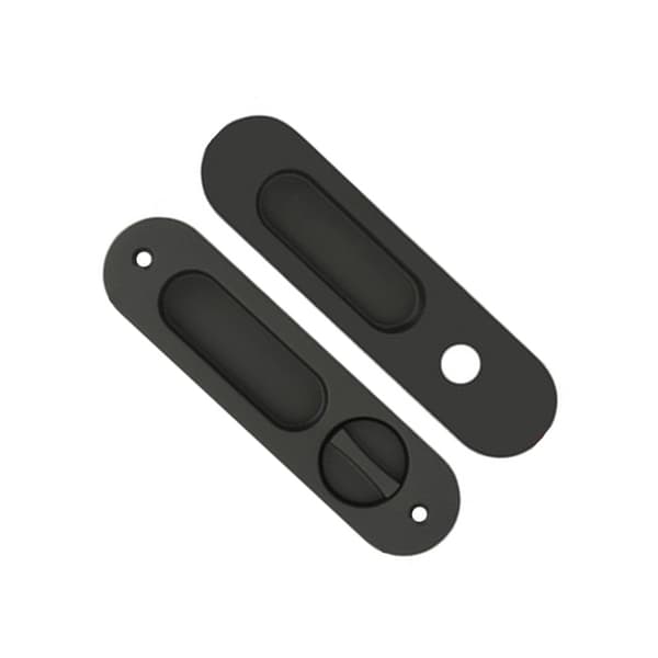 Flush Sliding Door Handle Set - Embedded Lock Body Handle for Interior Doors Black Black 120