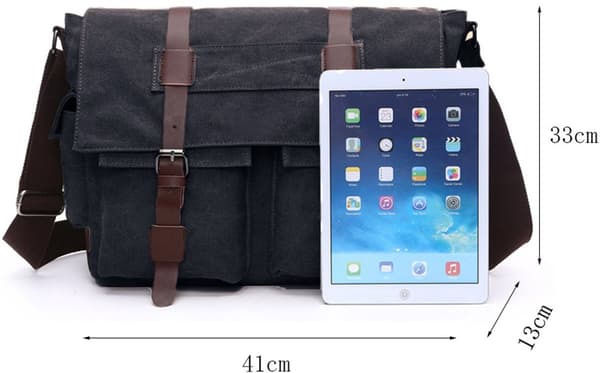 Men's Canvas Messenger Bag with Multiple Compartments and Adjustable Shoulder Strap for Work and School, Fits 16 Inches