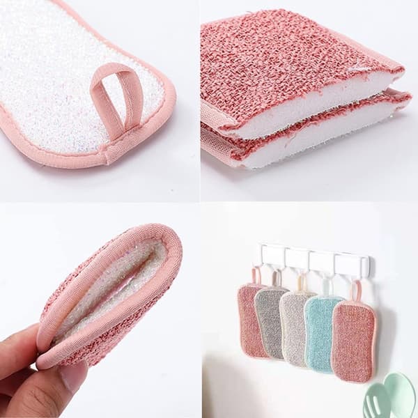 Organic Scouring Sponges, 4 Pieces, Antibacterial Reusable Microfiber