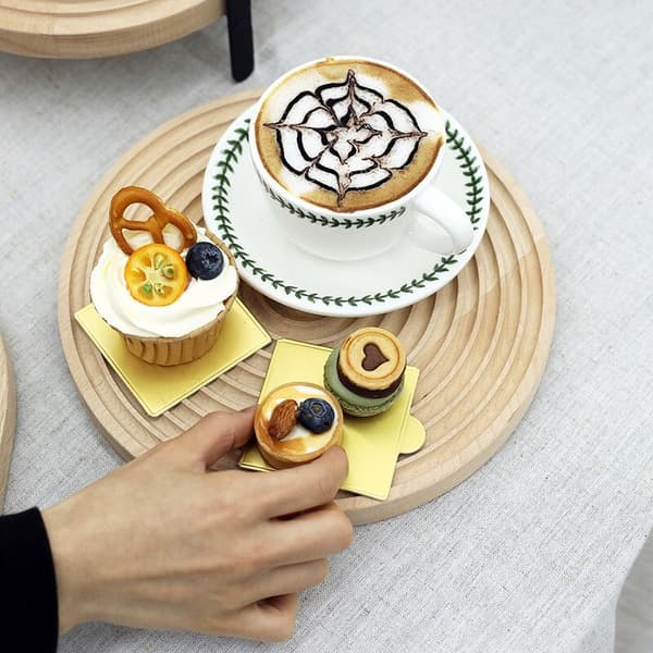 24 cm træbakke eftermiddagsteholder krusning L' rund dessertbakke kagebord dekoration makeup opbevaring ring
