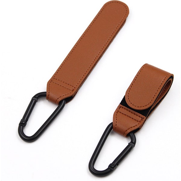 Stroller Hooks, Set of 2, Extra Sturdy, Brown PU Leather, Stroller Hooks, Stroller Accessories