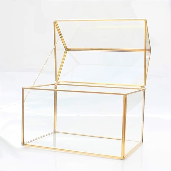 Geometrisk Terrarium Husformet Glasdrivhus til Mos, Bregne, Sukkulent med Hængslet Låg, Guld