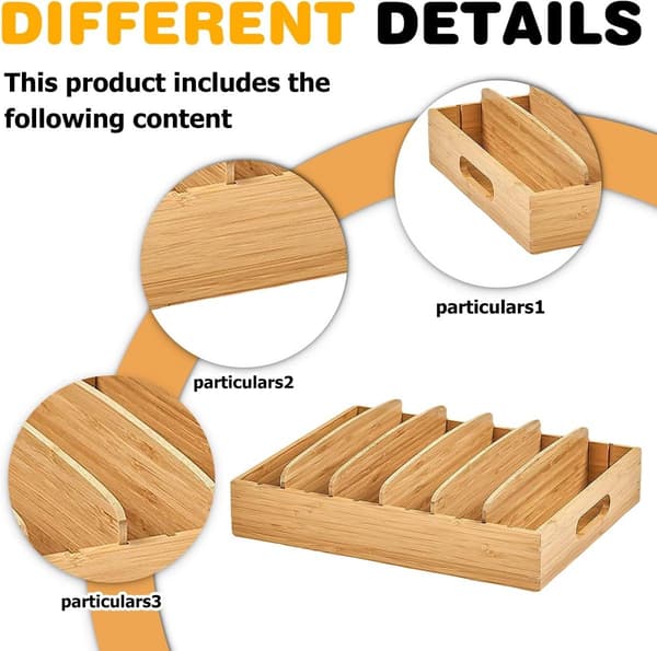 Bamboo Kitchen Organizer with 5 Adjustable Dividers for Pot Lid Storage