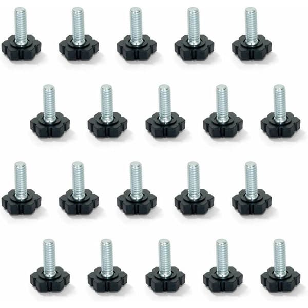 Møbeljusteringsfødder, M6x30mm gevind, 20-pak, Sort/Sølv