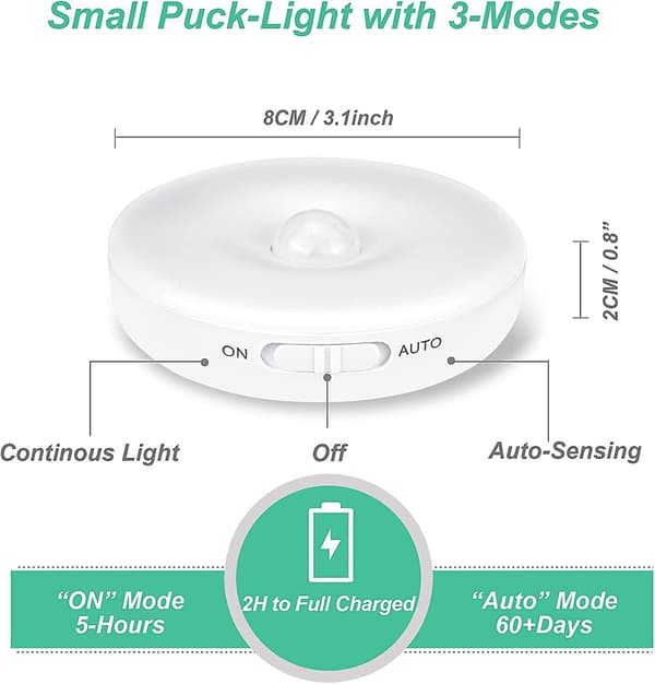 Automatic LED Night Light [3-pack], Indoor Motion Sensor Light, 3 Modes, Self-Adhesive Light USB Rechargeable Battery, (White)