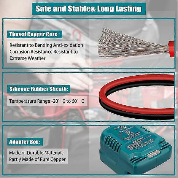 Jump Starter Cables Jump Kit for 18V Battery, Jumper Cable Adapter Auto Booster Cable for Starting Car with Tools