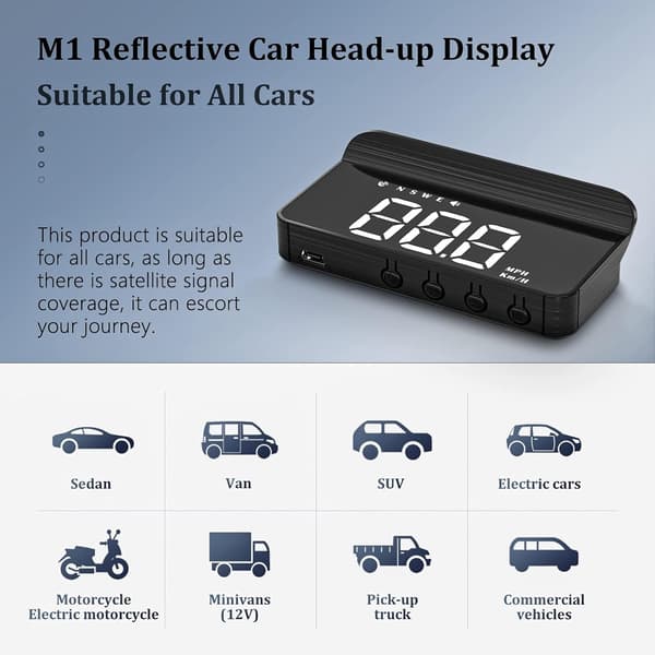 Integrated Head-Up Display (HUD) for Vehicles with GPS Speedometer, Compatible with All Vehicle Models.