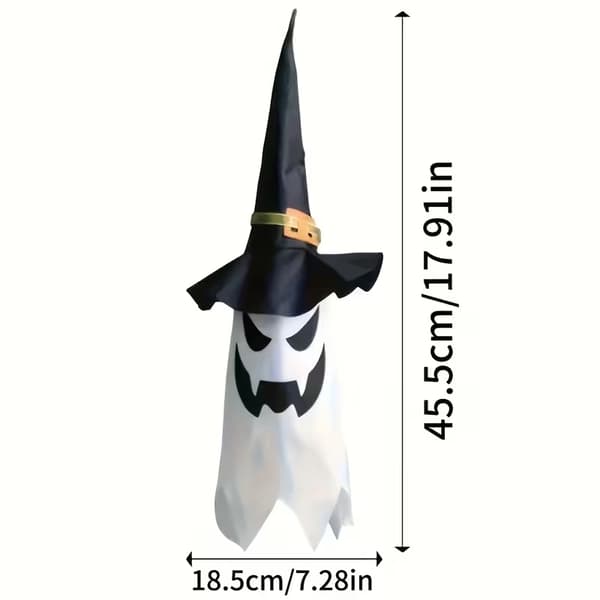 Halloween Hanging Decorations Set – LED Ghost & Witch Hat Lanterns for Outdoor Festive Display Warm White Warm White